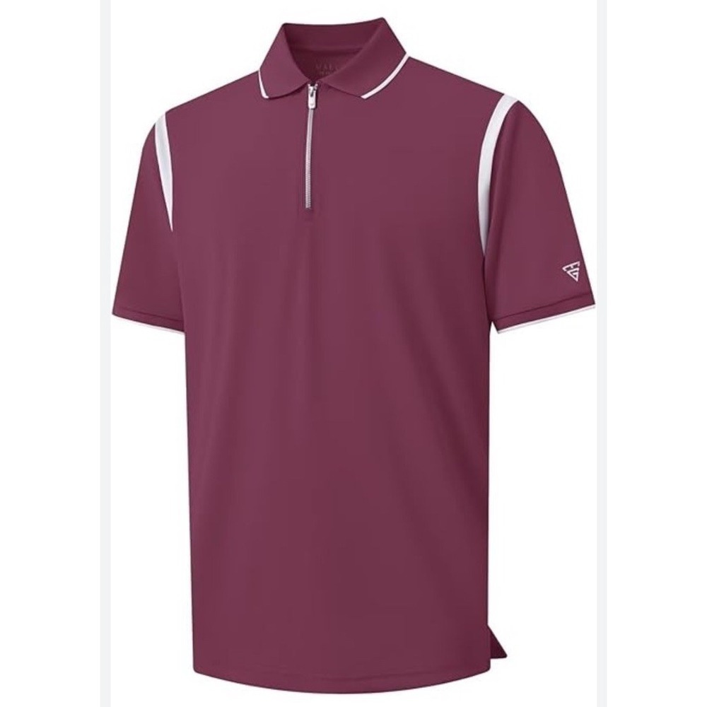 Maelreg Men's Performance‎ Golf Polo  Shirt Burgundy/White Short Sleeve 2XL